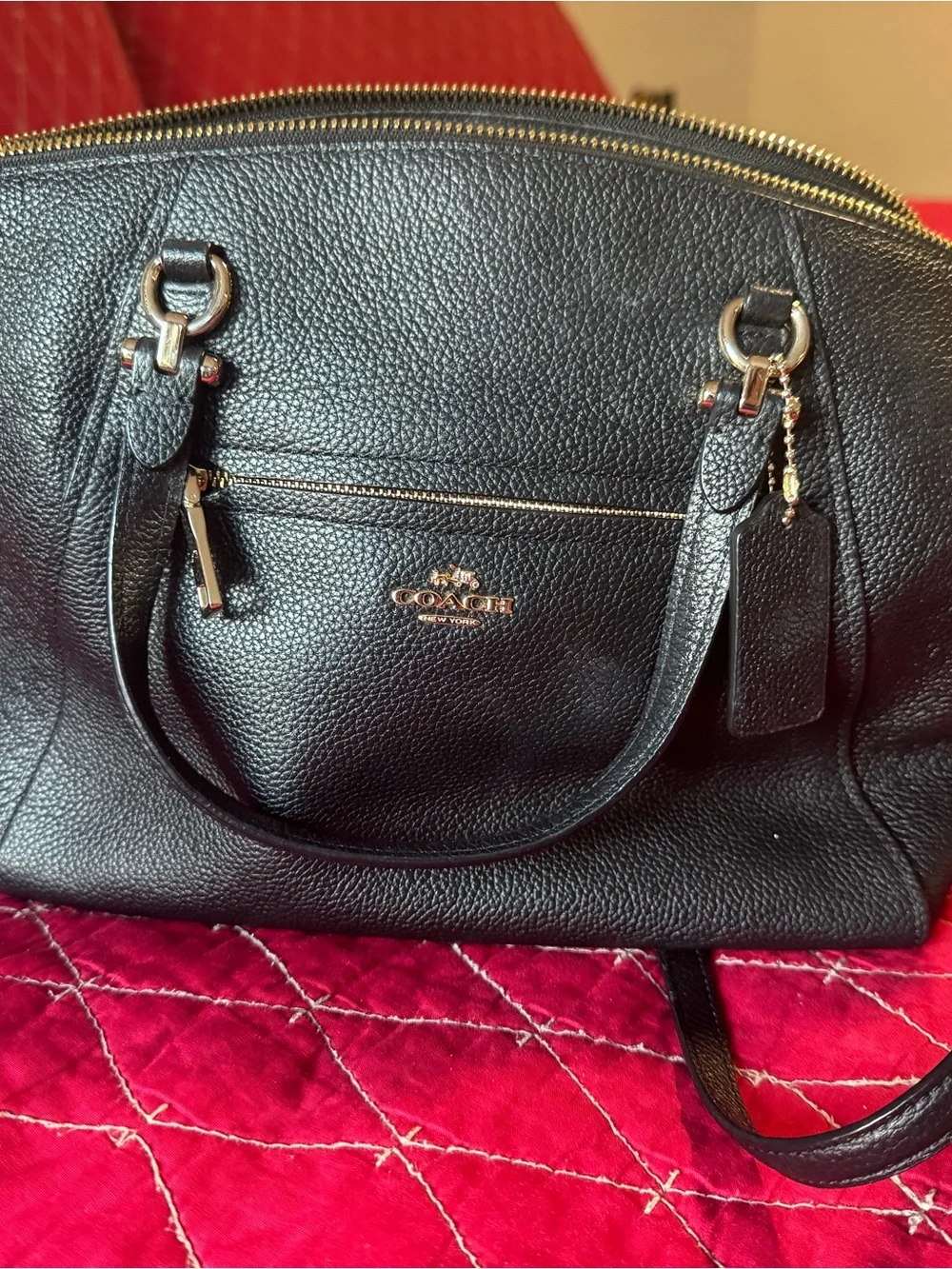 Coach Black Pebbled Leather Dome Satchel with Gold Hardware